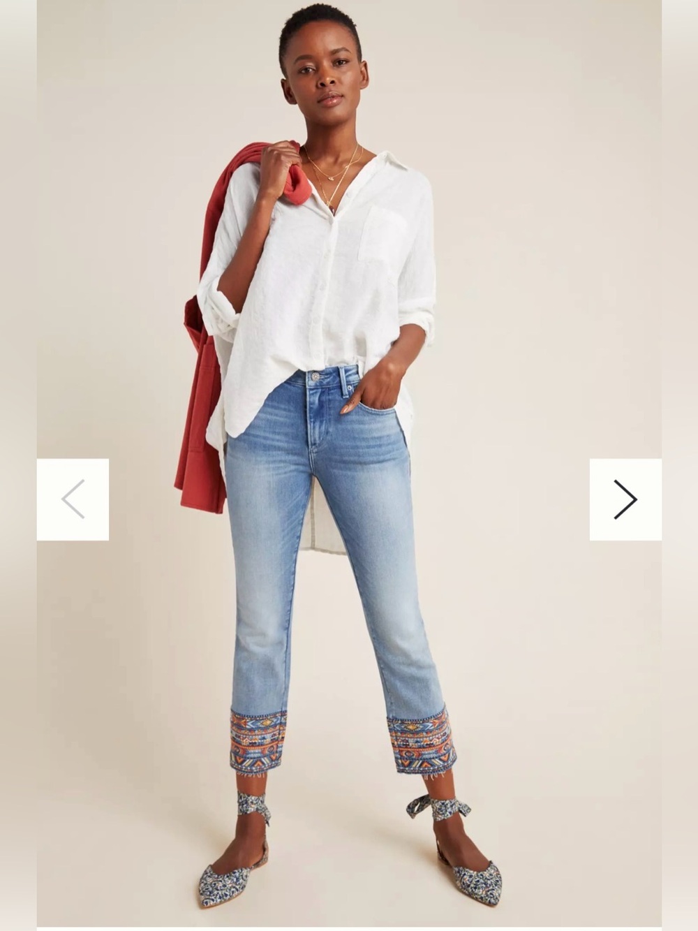Driftwood Colette Embroidered Mid-Rise Slim Straight Jeans Size 31 Anthropologie